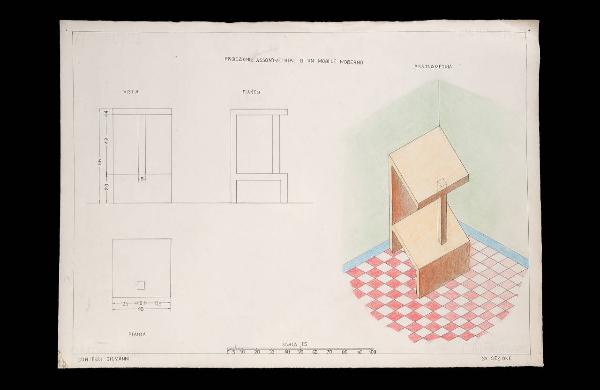 Proiezioni e assonometria di un mobile moderno