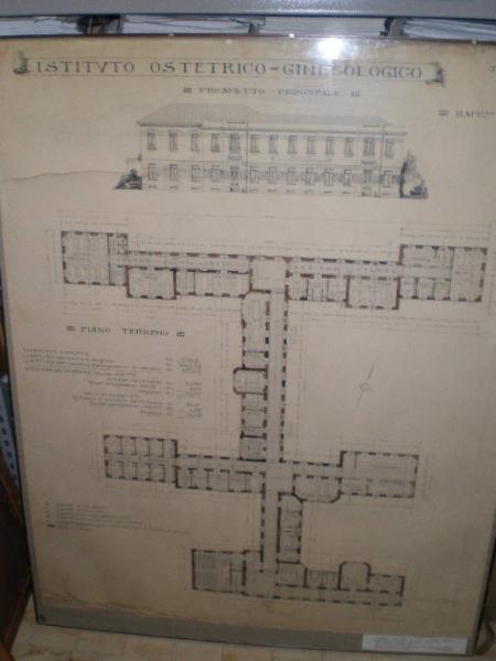 Ospedale Policlinico di Pavia - Istituto Ostetrico - Ginecologico - prospetto principale - pianta piano terreno