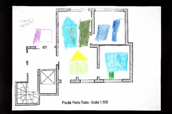 Composizione di forme geometriche, casa e bandiere