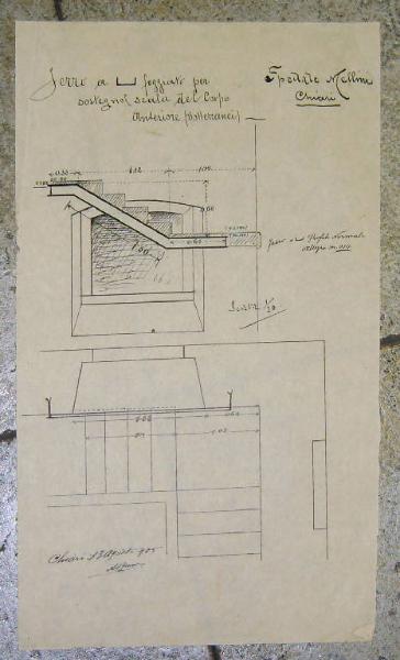 Pianta e alzato di una scala del nuovo ospedale di Chiari