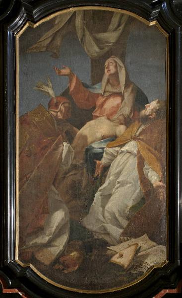 Compianto sul Cristo morto con la Madonna, San Gregorio Magno e Sant'Abbondio