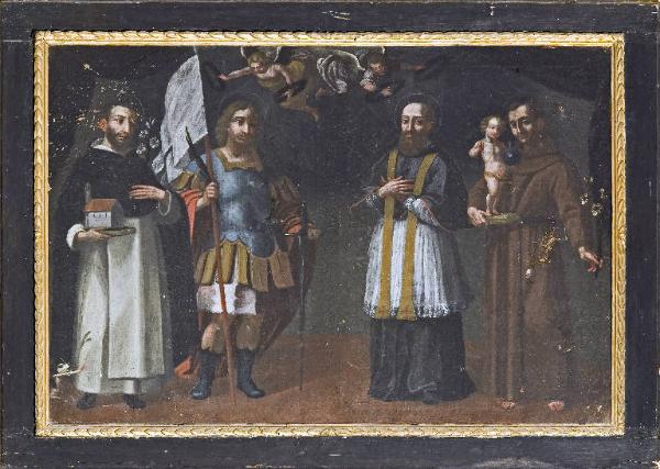 San Domenico, santo guerriero, San Filippo Neri (?) e Sant'Antonio da Padova