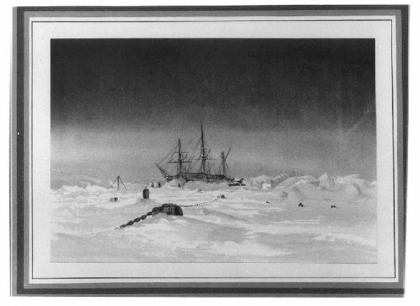 Paesaggio polare con relitto di nave.