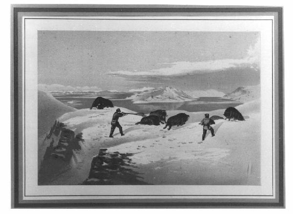 Paesaggio polare con cacciatori di bufali.