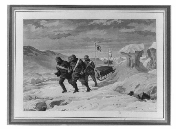 Paesaggio polare con esploratori.