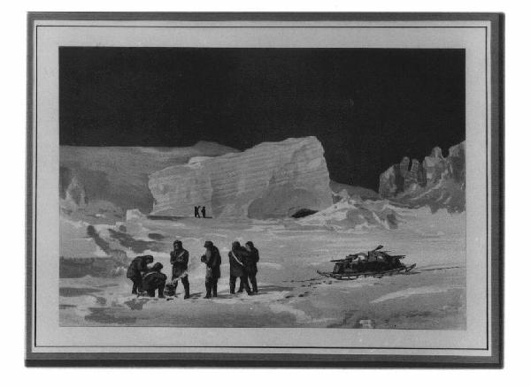 Paesaggio polare con esploratori.
