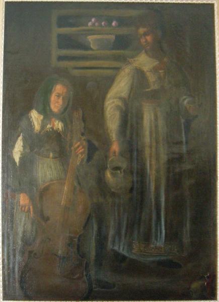 Suonatrice di violoncello e contadini