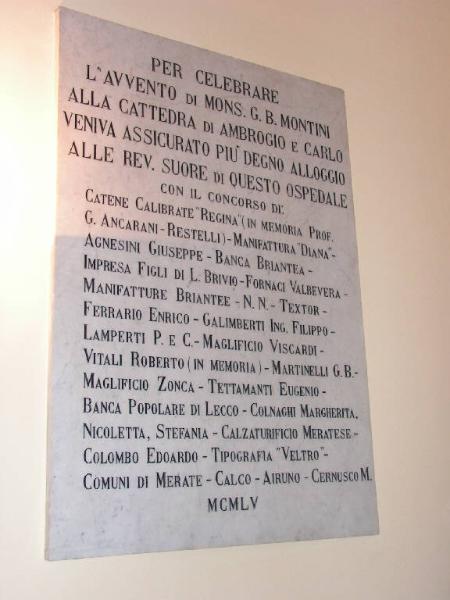 Lapide per celebrare l'avvento di G. B. Montini alla Cattedra di Ambrogio
