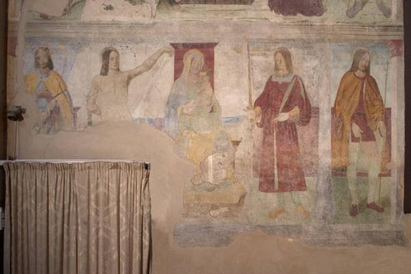 MADONNA CON BAMBINO IN TRONO FRA SAN GIACOMO MAGGIORE, SAN SEBASTIANO, SANTO CAVALIERE, SAN ROCCO