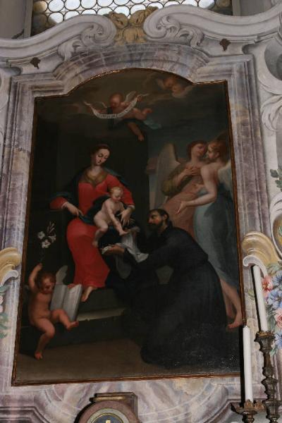 MADONNA IN TRONO CON BAMBINO, UN ANGELO E SAN GAETANO