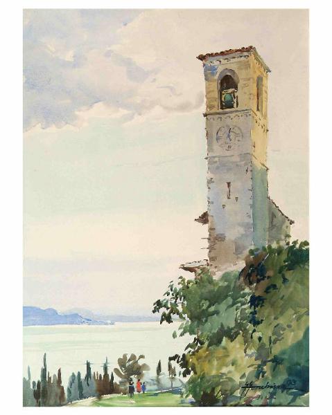 VEDUTA DEL LAGO DI GARDA CON CAMPANILE