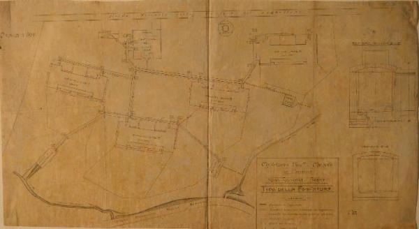 Planimetria della rete fognaria dei nuovi comparti aperti (fabbricato n. 66) dell'Ospedale Psichiatrico Provinciale di Milano (Mombello)