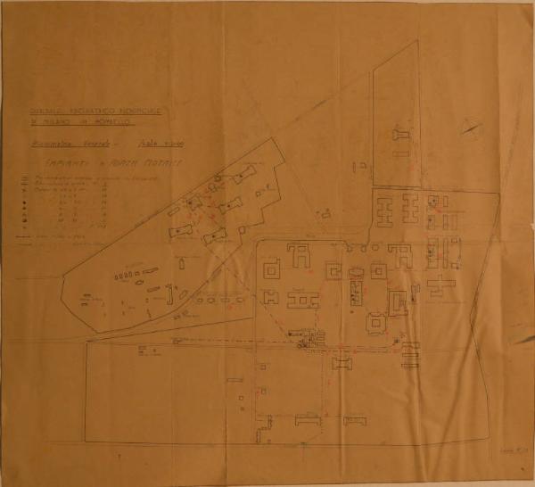 Planimetria della rete elettrica della forza motrice dell'Ospedale Psichiatrico Provinciale di Milano (Mombello)