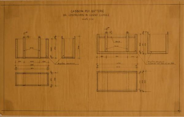 Pianta e sezioni di cassoni per batterie dell'Ospedale Psichiatrico Provinciale di Milano (Mombello)