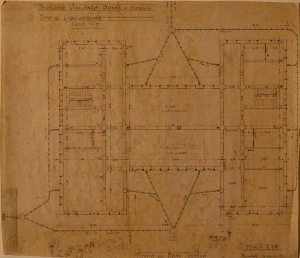 Pianta del comparto vigilanza e osservazione donne (fabbricato n. 7) dell'Ospedale Psichiatrico Provinciale di Milano (Mombello)