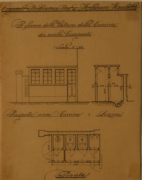 Progetto per latrine della cucina (fabbricato n. 25) dell'Ospedale Psichiatrico Provinciale di Milano (Mombello)