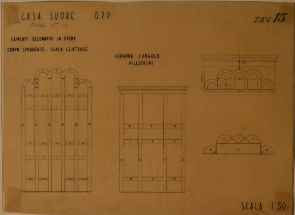 Prospetto elementi decorativi del fabbricato n. 13 dell'Ospedale Psichiatrico Provinciale di Milano (Mombello)