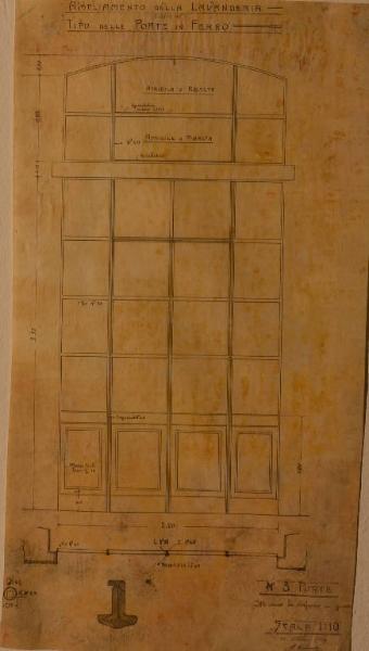 Prospetto serramenti di lavanderia (fabbricato n. 31) dell'Ospedale Psichiatrico Provinciale di Milano (Mombello)