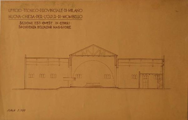 Sezione della nuova chiesa dell'Ospedale Psichiatrico Provinciale di Milano (Mombello)