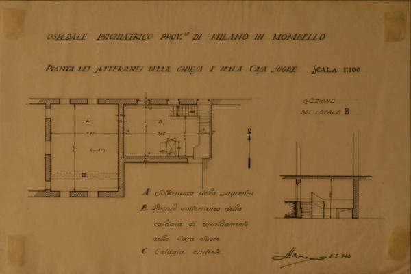 Pianta della casa delle suore (fabbricato n. 13) e della chiesa dell'Ospedale Psichiatrico Provinciale di Milano (Mombello)