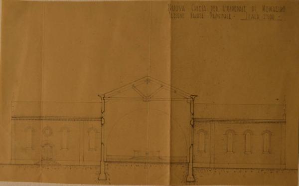 Sezione della nuova chiesa dell'Ospedale Psichiatrico Provinciale di Milano (Mombello)