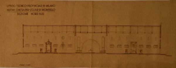 Sezione della nuova chiesa dell'Ospedale Psichiatrico Provinciale di Milano (Mombello)