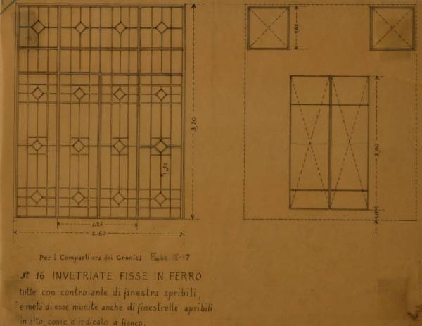 Prospetto dei serramenti dei fabbricati nn. 16-17 dell'Ospedale Psichiatrico Provinciale di Milano (Mombello)