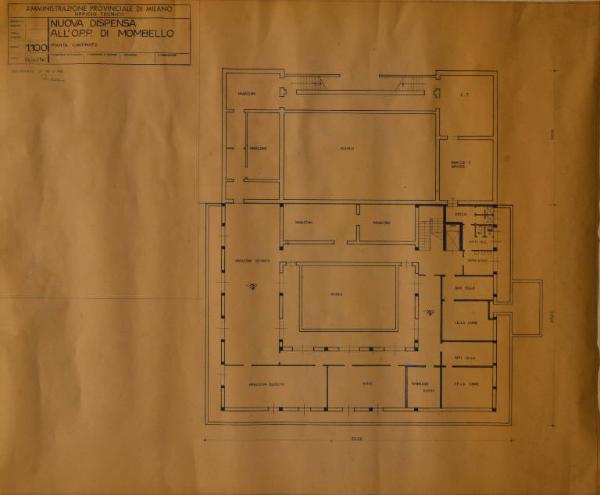 Pianta del cantinato della dispensa (fabbricato n. 25) dell'Ospedale Psichiatrico Provinciale di Milano (Mombello)