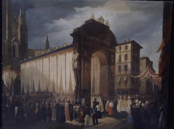 Ingresso solenne dell'arcivescovo Romilli in Milano: arrivo del corteo in Piazza Duomo il 5 settembre 1847