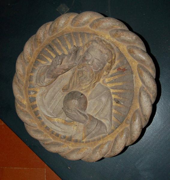 Tondo con P.E. benedicente - scultura gotica (biancone) dorata