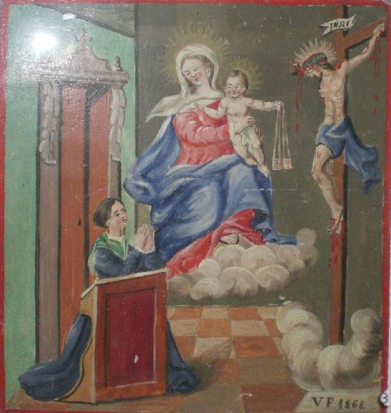 Donna che invoca il SS. Crocefisso e la Madonna del Carmine