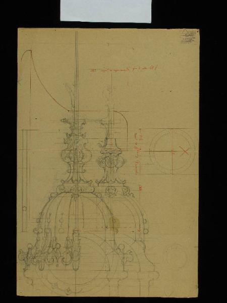 Disegno di garitta della scala unita alla Sala Ottagonale, studio di cupola e para fulmine per il Palazzo della Regaleira a Sintra