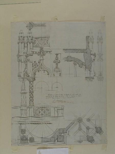 Studio di alzato SE- aggetto della scala circolare sul terrazzo ottagonale del Palazzo della Quinta della Regaleira
