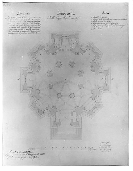 Progetto di cappella isolata per compiere cenotafi con altare sacro