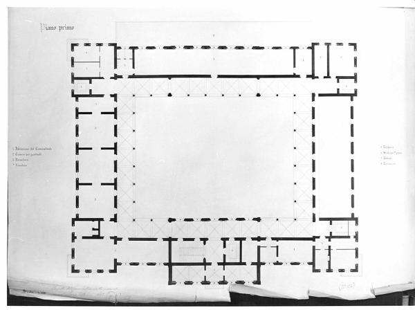 Progetto di un quartiere per il corpo dei pompieri del Comune di Milano, sopra un'area rettangolare, completamente isolato, dell'estensione di circa mq 5000 colla fronte di m 80