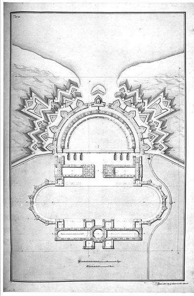 Un grande orfanotrofio militare. Oltre le abitazioni, gli uffizj, e tutto ciò che è necessario a un numeroso convitto, conterrà questo edifizio le scuole d'arti, e mestieri, che hanno relazione alla milizia, e varie grandi officine per manifatture...