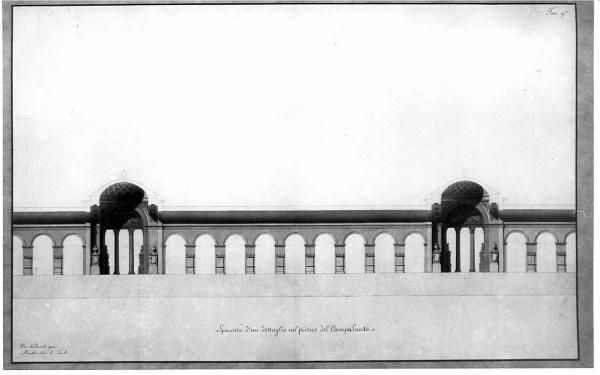 Un Campo Santo quadrato rinchiuso da portici atti a collocarvi interamente in giro memorie e monumenti d'illustri defunti