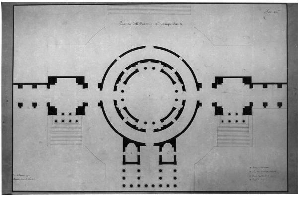 Un Campo Santo quadrato rinchiuso da portici atti a collocarvi interamente in giro memorie e monumenti d'illustri defunti