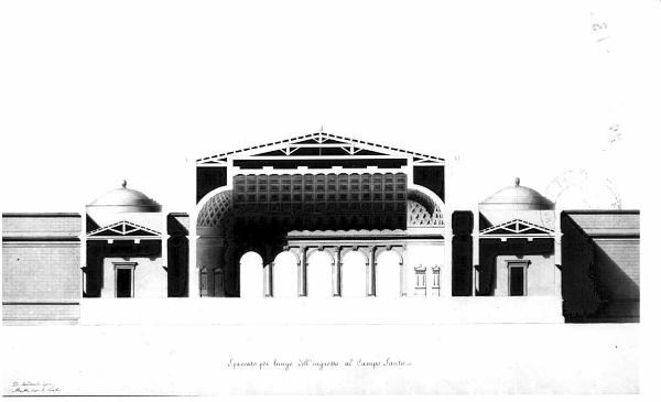 Un Campo Santo quadrato rinchiuso da portici atti a collocarvi interamente in giro memorie e monumenti d'illustri defunti