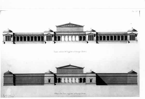 Un Campo Santo quadrato rinchiuso da portici atti a collocarvi interamente in giro memorie e monumenti d'illustri defunti