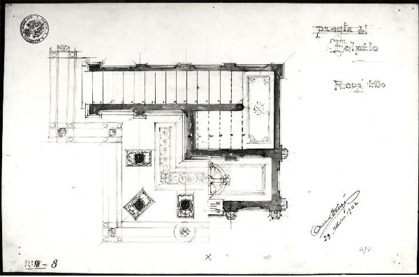 Pulpito isolato in marmo da erigersi in una cattedrale italiana del XIV secolo (stile medioevale. Seconda prova estemporanea: pianta)