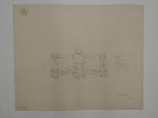 Stabilimento di bagni pubblici per una grande città da costruirsi su area libera e prospicente un parco (stile classico. Prima prova estemporanea: pianta)