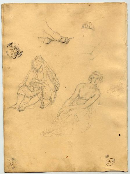 Vecchia mendicante, figura femminile e studio di mani (già Studi di figure femminili e mani - Samek)