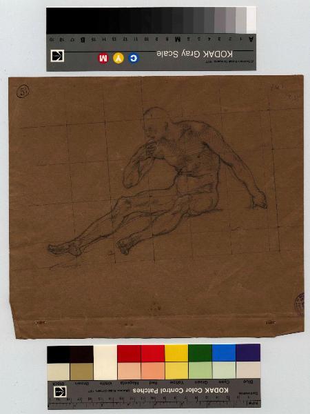 Figura di nudo seduto messa in reticolo/ Atleti
