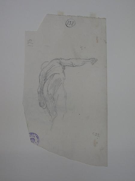 Figura d'uomo chinato visto da tergo con braccio teso/ Guerrieri