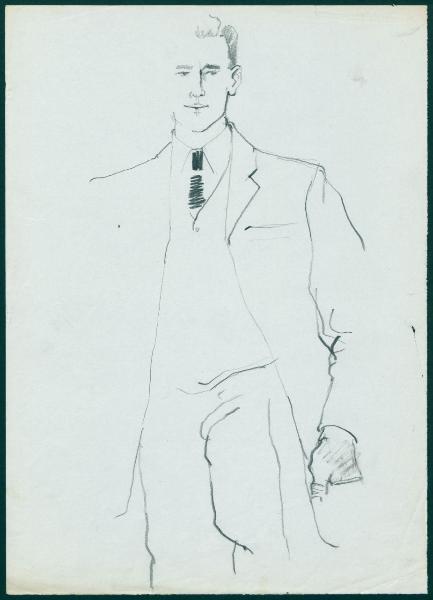Bozzetto per il periodico dei grandi magazzini la Rinascente "Uomo la Rinascente Moda maschile" dell'ottobre 1961