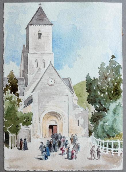 Uscita dalla chiesa di Notre Dame de l'Assumption a Étretat (Francia)