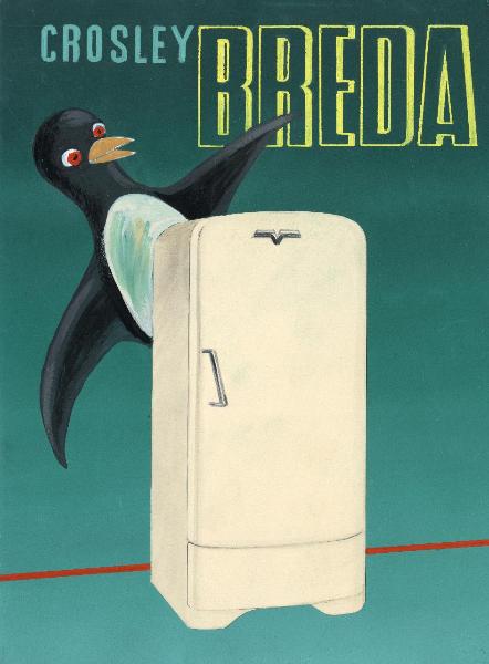 Bozzetto di frigorifero per campagna pubblicitaria della Società Breda