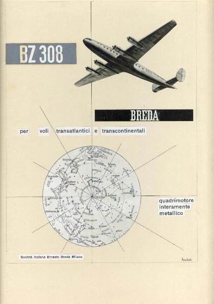 Layout di annuncio pubblicitario dell'aereo BZ 308 della Società Breda