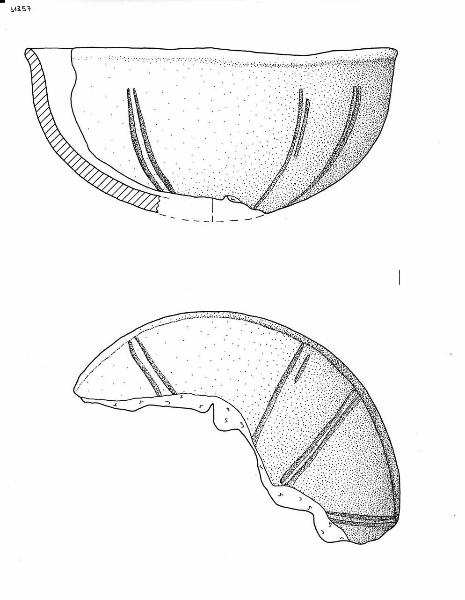 Scodella emisferica decorata/frammento